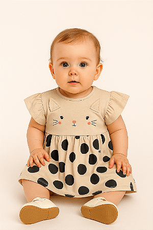 Vestido de Bebê da Quimby Malha Bolinhas Pretas