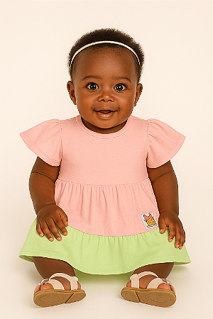 Vestido de Bebê da Quimby Malha Três Babados