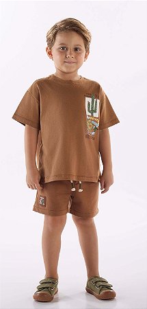 Conjunto Infantil Masculino da Três e Já Marrom Liso