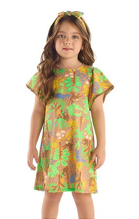 Vestido Infantil da Up Baby Safari Marrom com Verde
