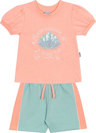Conjunto Infantil Feminino de Verão Shorts Sereia