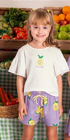 Conjunto Infantil Feminino de Algodão Shorts Fresquinho