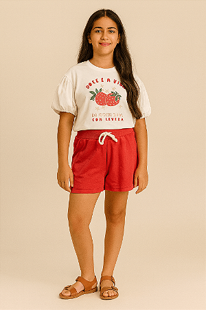 Conjunto Juvenil Feminino de Shorts Morango