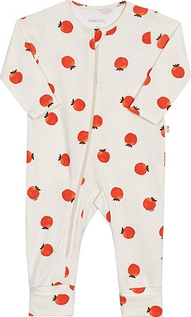 Macacão de Bebê Malha Zíper estampado Tomates Cerejas