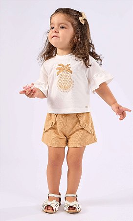 Conjunto Infantil Feminino de Algodão Shorts Fresquinho