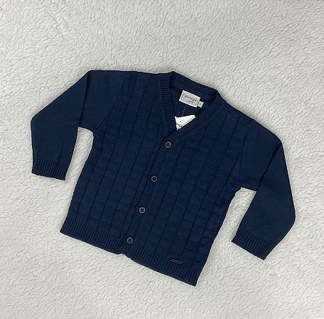Blusa Infantil de Tricô para Meninos Aberta Azul Marinho