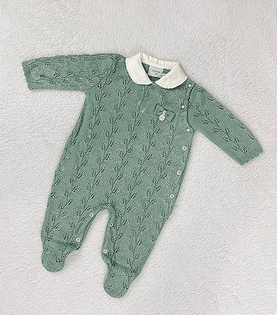 Macacão de Bebê Recém Nascida Tricô Verde Malharia Noruega