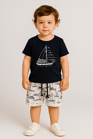 Conjunto Infantil Masculino Bermuda Moletinho Barco