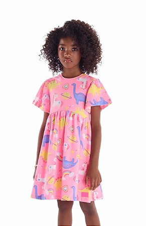 Vestido Infantil Casual da Quimby Malha Rodado