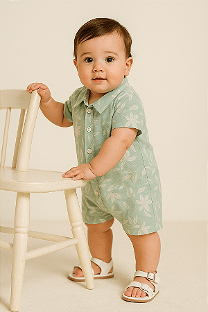 Macacão de Bebê Masculino Curto Tecido Estampado