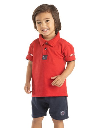Conjunto Infantil Masculino Biogas Camiseta Polo Vermelho