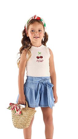 Conjunto Infantil Feminino Up Baby com Shorts Jeans