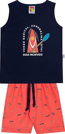 Conjunto Infantil Masculino Bermuda Tactel Regata