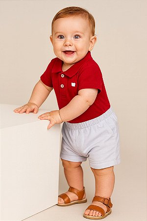 Conjunto de Bebê Masculino Vermelho com Body