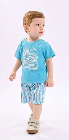 Conjunto de Bebê e Infantil Masculino com Bermuda Azul