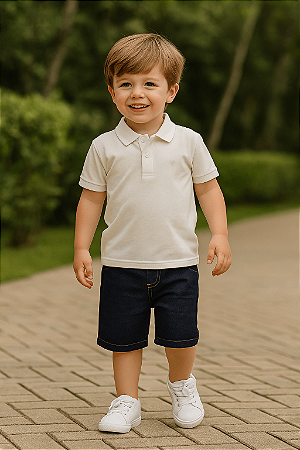 Camiseta Infantil Gola Polo em Malha Branca e Verde