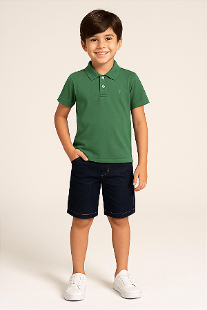 Camiseta Infantil Gola Polo em Malha Branca e Verde