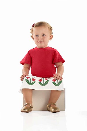 Conjunto de Bebê da Quimby Vermelho Saia com Tulipas