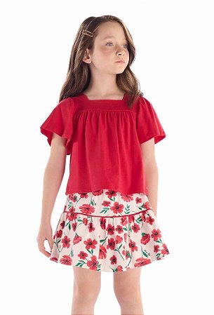 Conjunto Infantil com Saia Shorts da Quimby Vermelho