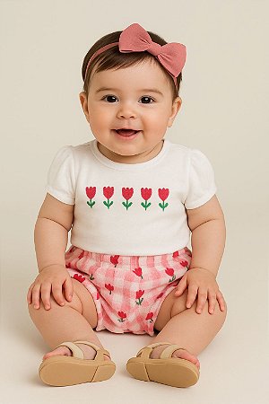 Conjunto de Bebê da Quimby Shorts Tulipinhas