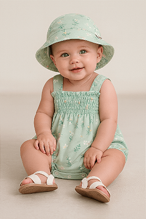 Banho de Sol Bebê Menina Malha Algodão com Chapéu