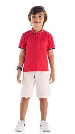 Conjunto Juvenil e Infantil da Quimby Masculino Polo Vermelho