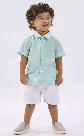 Conjunto Infantil Bermuda Sarja e Camisa Floral