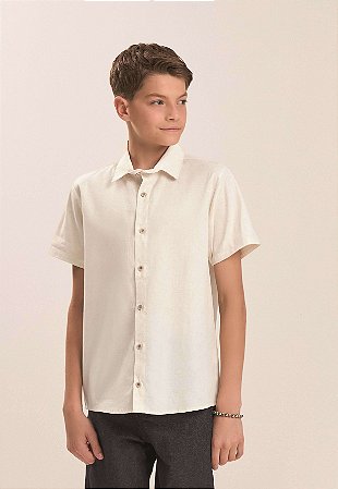 Camisa Juvenil Manga Curta Bege Linho Social
