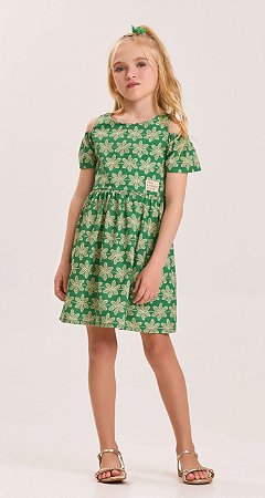 Vestido Infantil Verde com Mangas Fresquinho