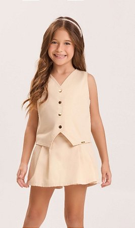 Conjunto Infantil Feminino Saia Shorts e Colete