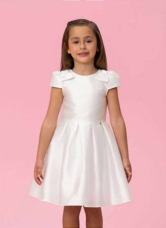 Vestido Infantil Branco Mon Sucré Xantung Manga
