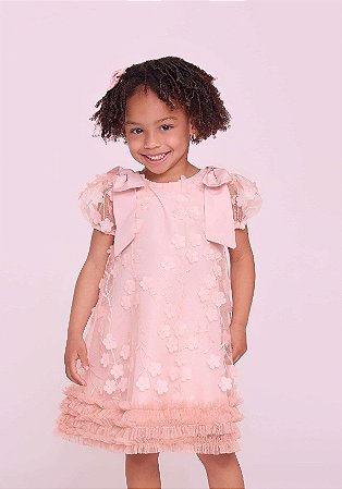 Vestido Infantil Festa Bambolina Tule Rose