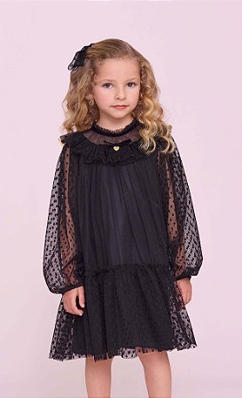 Vestido Festa Infantil Bambolina Preto Manga Longa