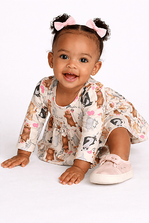 Vestido Bebê Quimby Manga Longa Estampa Ursos