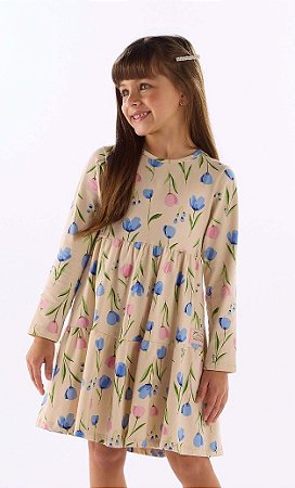 Vestido Infantil Quimby Manga Longa Floral