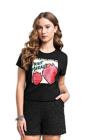 Blusa Juvenil Feminina Gloss T-shirt Morango