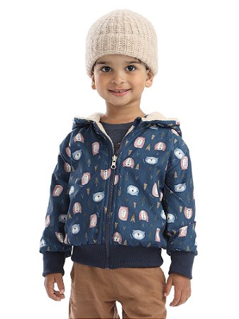 Jaqueta Infantil Menino Dupla Face Azul com Capuz