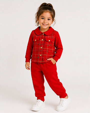 Conjunto Moletom Menina Casaco Vermelho