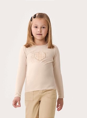Blusa Infantil Feminina Manga Longa Bege