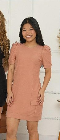 Vestido Juvenil Algodão Manga Curta Bolso