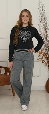 Conjunto Juvenil Feminino Moletom Estampa Coração