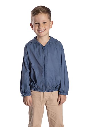 Jaqueta Corta Vento Infantil Azul com Capuz