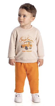 Conjunto Moletom Bebê Bege e Laranja Nini Bambini