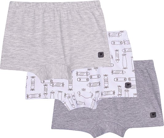 Cueca Infantil Boxer Kit 3 Algodão Skate
