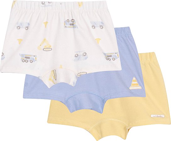 Cueca Infantil Boxer Kit com 3 Algodão Caminhão