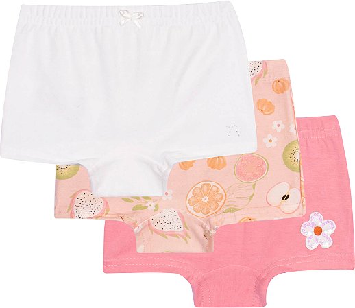Calcinha Infantil Kit 3 Peças 100% Algodão