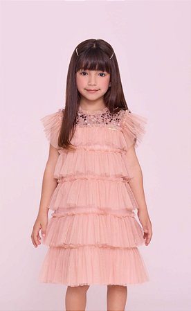 Vestido Infantil Feminino Bambolina Tule Rose