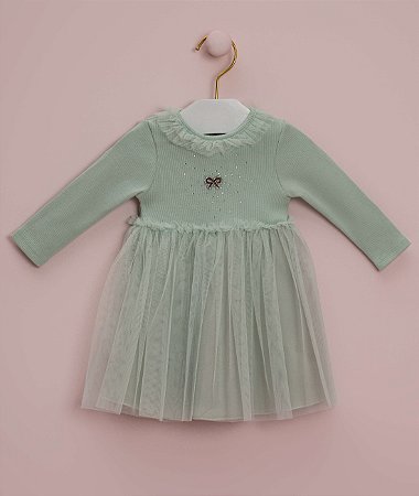 Vestido Bebê Petit Cherie Verde Manga Longa