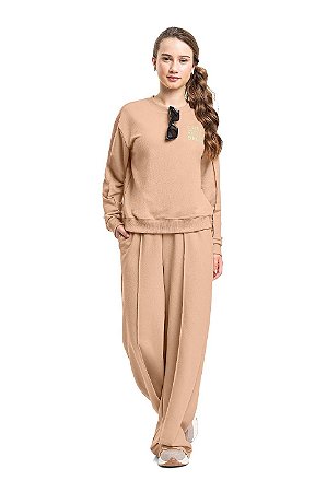Conjunto Moletom Juvenil Feminino Bege Gloss