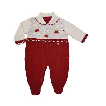 Macacão Bebê Recém Nascida Tricô Vermelho